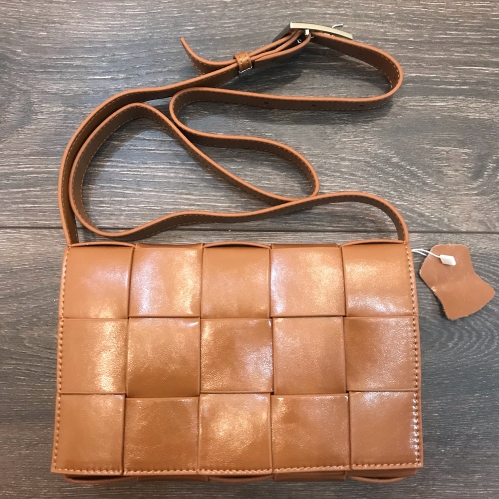 Brown Genuine Leather Brooklyn Basketweave Handbag